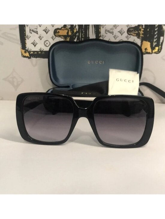 New Authentic Gucci GG0632S 001 Black Square Sunglasses Grey Gradient Lenses main image 5
